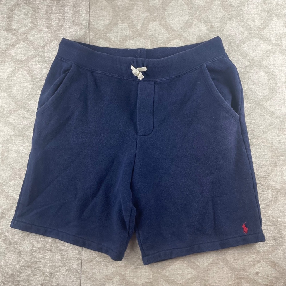 Polo Ralph Lauren Sweat Shorts Mens Medium Navy Blue Fleece Drawstring Pony Logo